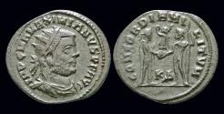 Ancient Coins - Maximianus Herculius AE radiate Jupiter presents Victory on globe