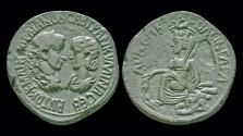 Ancient Coins - Mesopotamia Singara Gordian III with Tranquillina AE31 Tyche seated on rock