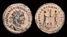 Ancient Coins - Galerius, as Caesar AE radiate follis emperor receiving Victory on globe from Jupiter