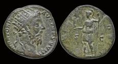 Ancient Coins - Marcus Aurelius AE dupondius Roma standing left