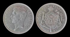 World Coins - Belgium Albert I 20 frank (4belga) 1931VL-pos B