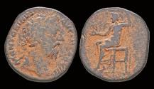 Ancient Coins - Marcus Aurelius, as Augustus AE sestertius Jupiter seated left