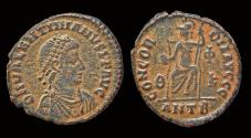 Ancient Coins - Valentinian II AE follis Roma seated on throne