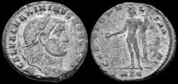 Ancient Coins - Maximinus II, as Caesar silvered follis Genius pouring libation from patera