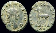 Ancient Coins - Gallienus, Sole Reign, billon antoninianus stag walking left right
