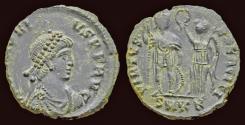 Ancient Coins - Honorius AE follis Honorius being crowned by Victory
