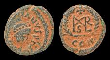 Ancient Coins - Marcian AE nummus monogram in wreath