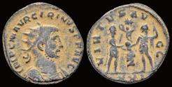 Ancient Coins - Carinus AE antoninianus emperor reciving globe with Victory from Jupiter