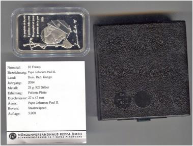 World Coins - Republique Democratique du Congo 10 francs 2004- Pope Johannes Paul II