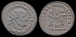 Ancient Coins - Galerius, as Caesar AE radiatus Galerius receiving Victory on globe
