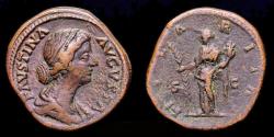 Ancient Coins - Faustina Jr AE sestertius Hilaritas standing left