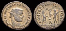 Ancient Coins - Maximianus Herculius AE radiate emperor accepting Victory on globe