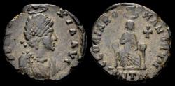 Ancient Coins - Aelia Eudoxia, Augusta, AE16 Eudoxia enthroned facing