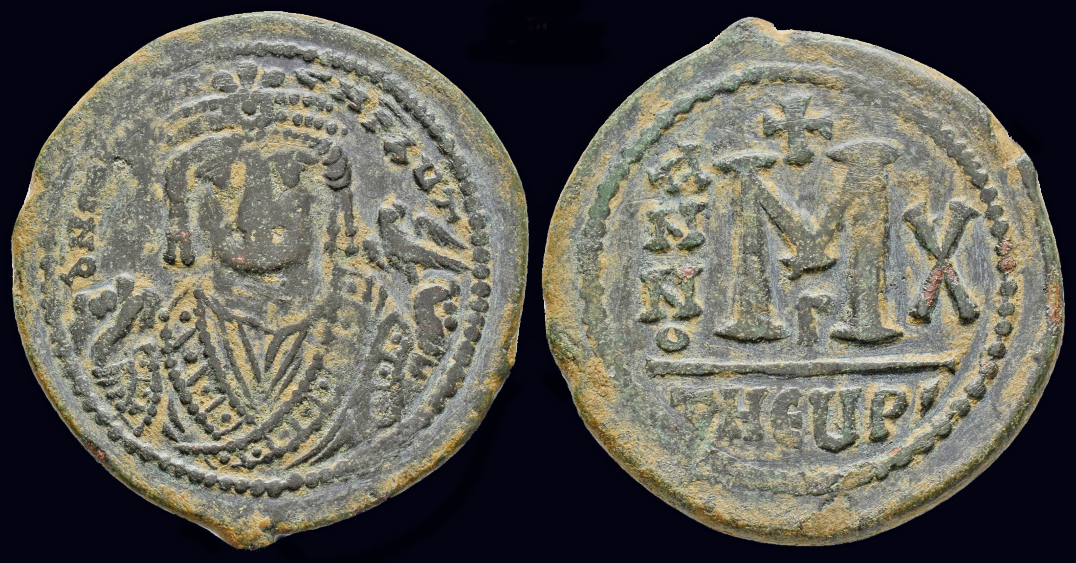 Maurice Tiberius AE follis Large M | Byzantine Coins