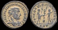 Ancient Coins - Galerius, as Caesar AE radiatus  Prince receiving Victory on globe