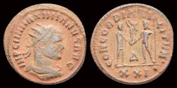 Ancient Coins - Maximian Herculius AE antoninianus Maximian receiving Victory on globe from Jupiter