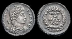 Ancient Coins - Valens AR siliqua text in four lines