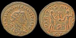 Ancient Coins - Numerian AE antoninianus emperor receiving Victory on globe from Jupiter