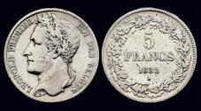 World Coins - Belgium Leopold I 5 frank 1832- pos B