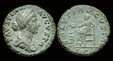 Ancient Coins - Faustina II, Augusta AE As Salus seated left on throne