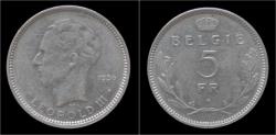 World Coins - Belgium Leopold III 5 frank 1936 VL- pos A