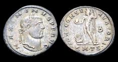 Ancient Coins - Maximinus II Daia AE silvered follis Jupiter standing left