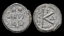 Ancient Coins - Justin II & Sophia AE half follis.
