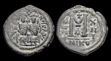 Ancient Coins - Justin II & Sophia AE follis Large M