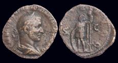 Ancient Coins - Trebonianus Gallus AE sestertius Virtus standing left