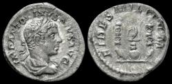 Ancient Coins - Elagabalus AR denarius legionary eagle between two standards