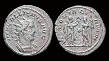 Ancient Coins - Gallienus billon antoninianus emperor receiving wreath fro Victory