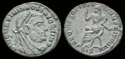 Ancient Coins - Divus Maximianus AE 1/4 follis emperor seated left on curule chair