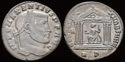 Ancient Coins - Maxentius AE follis Roma in hexastyle temple