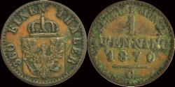World Coins - Germany Preussen Wilhelm I 1 pfennig 1870C