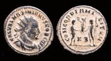 Ancient Coins - Maximianus Herculius AE antoninianus Jupiter presents Victory on globe