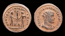 Ancient Coins - Galerius AE radiate follis emperor receiving Victory on globe from Jupiter