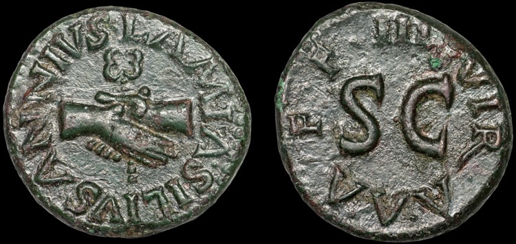 Augustus AE quadrans – Hands holding caduceus/SC | Roman Imperial Coins