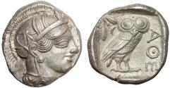 Ancient Coins - Attica, Athens: AR tetradrachm – Athena/Owl – EF, nearly full crest and reverse incuse area