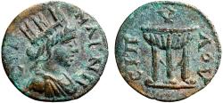 Ancient Coins - Lydia, Magnesia ad Sipylum, pseudo-autonomous issue AE15 – Tyche/Tripod