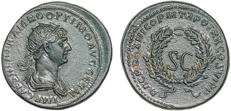 Trajan Ae As S C In Wreath Roman Imperial Coins