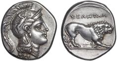 Ancient Coins - Lucania, Velia: AR didrachm – Athena/Lion – Attractive toning; well-centered; fine style; good metal