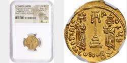 Ancient Coins - CONSTANS II with CONSTANTINE IV, HERACLIUS & TIBERIUS, 641-668. AV Solidus