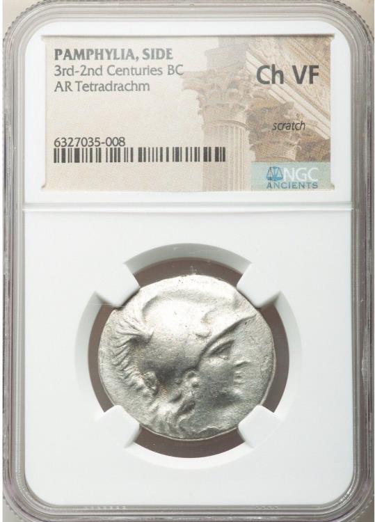 Ancient Coins - PAMPHYLIA. Side. Ca. 3rd-2nd centuries BC. AR tetradrachm (28mm, 12h). NGC Choice VF,