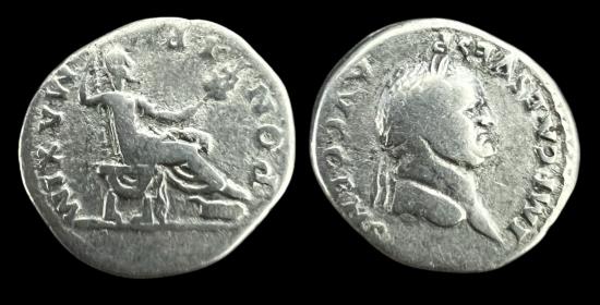 Ancient Coins - Roman Empire, Vespasian Silver Denarius AR – Rome Mint AD 73 | Pontifex Maximus