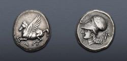 Ancient Coins - CORINTHIA, Corinth. Circa 350/45-285 BC. AR Stater (19.5mm, 8.54 g, 11h). Pegasos flying left