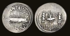 Ancient Coins - The Triumvirs. Mark Antony. Autumn 32-spring 31 BC. AR Denarius (17.5mm, 3.71 g, 3h).
