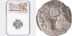 Ancient Coins - JUDAEA. Bar Kochba Revolt, 132-135 C.E. AR Zuz (Denarius) (3.35 gms), Jerusalem Mint, attributed to year 3 (134/5 C.E.). NGC AU