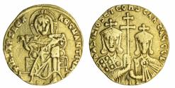 Ancient Coins - Byzantine Empire, Basil I with Constantine (867-886) AV Solidus, IhS XPS REX REGNANTIUM*, Christ