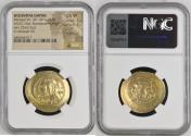 Ancient Coins - Michael VII Ducas (AD 1071-1078). AV/EL histamenon nomisma scyphate (29mm, 4.33 gm, 6h). NGC