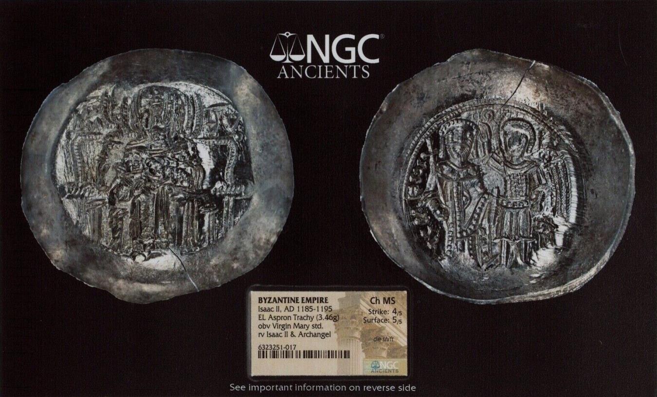 Isaac II Angelus el Aspron trachy 29mm, 3.46 GM, NGC 7h . ad 1185-1195 